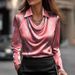 Women's Clothing Printed Notch Collar Blouse – Women’s Swing Hem Long-Sleeve Top (Floral/Abstract/Geometric, S-XL)_ecoleips.com