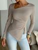 Elegant Solid Color Long Sleeve T-Shirt Autumn Winter Street Style Simple Waist Troops Hem Tight Top For Women_ecoleips.com