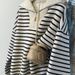 Women's Korean-Style Striped Polo Lapel Long-Sleeved Sweater Autumn And Winter Thin Velvet Padded Loose Casual Half-Zip_ecoleips.com