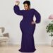 Elegant Plus Size Long Sleeve Sequin Maxi Dress, Fish Tail Hem Formal Gown For Evening Parties_ecoleips.com