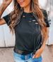 Aria Basics Aria Basics 2022 Summer New Style European And American Foreign Trade Cross-Border Women's Pullover Round Neck Ripped Loose_ecoleips.com