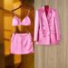 Women's Clothing Spring And Autumn Party Pink Satin Suit Jacket Hip Skirt Wear Fashionable Three Piece Suit_ecoleips.com