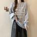 European American Style Real-shot Bow-knot Hollow-out Loose-fit Sweatshirt Women, Thin Round-neck Pullover_ecoleips.com
