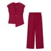 Women's Button Down Top And Wide Leg Pants Set_ecoleips.com