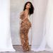 D25ST133 New Women's Leopard Print Halter Neck Backless Top With Flared Pants Two-Piece Set_ecoleips.com