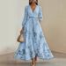Autumn And Winter New Women's Print V-neck Long Sleeve Fashion Pleated Dress Long Skirt Women_ecoleips.com