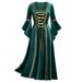 K Ladies' Gothic Punk Style Long Sleeved Tied Gold Velvet Dress Robe_ecoleips.com