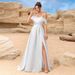 Women's Clothing Slit White Strapless Elegant Long Wedding Evening Dress_ecoleips.com