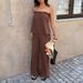Women's Strapless Ruffled Wide Leg Pants Set European And American Casual Commuter Style Spring/Summer Cross Border Clothing_ecoleips.com