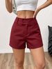 Retro Style Women's Shorts Are Thin And Fashionable, Red High Waist Double Buckle Straight, Casual Daily Wear_ecoleips.com