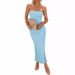 Women's Ribbed Bodycon Dress - Strapless Side Slit Maxi Dress (Summer Stretchy Long Dress Sexy Clubwear For Night Out & Special Occasions)_ecoleips.com