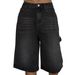 Women's Retro Distressed Washed Denim Shorts Straight Leg Loose Mid-Length Pants_ecoleips.com