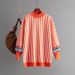 girl 2024 Autumn Winter New European And American Cross-Border Women's Fashion Mid-Length Round Neck Striped Loose Knitted_ecoleips.com