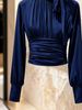 Spring Autumn Short Pleated Lacing Temperament Tops Women Clothing Long Sleeve Solid All-match Elegant T Shirts Office Fashion_ecoleips.com