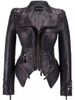 Women's Short PU Leather Jacket With Embroidery And Rivets, Slim Waist_ecoleips.com