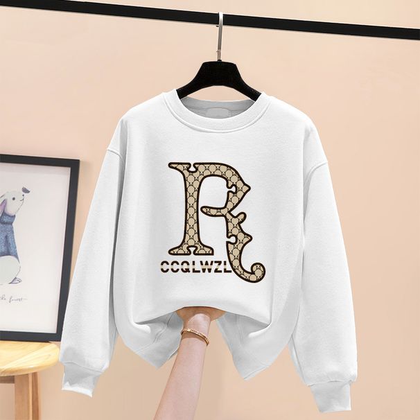plus Size Women's Thick Fleece Lined Sweatshirt Spring Autumn Winter Stylish Loose Top with Personalized Lettering_ecoleips.com