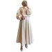 Women's Floral Dubai Lantern Sleeve Loose Dress Caramel Color Middle East Style Two Piece Skirt Set Autumn Collection_ecoleips.com