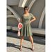 Large Size Women's Square Neck Dress, Fish Bone Waist Thin A Word Mm Large Size Thin Short Sleeve Long Dress_ecoleips.com