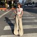 YC&American Retro Loose-fitting Low-waist Flared Pants With Drape Effect, Floor-length Wide-leg Pants, Versatile_ecoleips.com