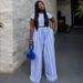 Spring New Women's Casual Striped Set Round Neck Short Top Wide Leg Pants American Style In Stock_ecoleips.com