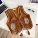 Women's Artistic Retro Style Embroidered Belted Cardigan Vest Heavy Duty Fashionable Short Suede Outerwear Slimming Chic Versatile_ecoleips.com