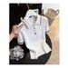 Chic Contrast Collar Knit Short Sleeve Top For Petite Women – Slimming, Versatile & Stylish With Colorful Buttons_ecoleips.com