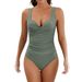 Women's Clothing One Piece Swimsuit Sexy Solid Color Covering Swimsuit_ecoleips.com