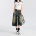 Women's American Retro Distressed Blue Cropped Jeans Summer Thin Loose Fit Mid-Length Over The Knee Wide Leg Shorts_ecoleips.com