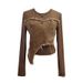 Women’s Clothing Real Shot Design Niche Denim Stitching Long Sleeved Mesh T Shirt Female Summer Round Neck Slim Short Top_ecoleips.com