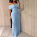 Women's Clothing Women's Solid Color Off Shoulder Fishtail Dress Three Dimensional Pleats Slim Fit Waist Cinching Mesh Panel Skirt_ecoleips.com