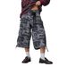 Women's Cargo Denim Capri Pants, Military Camo Print Straight Leg Cropped Jeans With Multiple Pockets, Retro American Style Casual Trousers_ecoleips.com