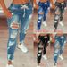2025 Cross-Border Elastic Women's Jeans High Waist Ripped Lace-Up Trousers NK351_ecoleips.com