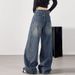 American Retro Wide-leg Jeans For Women, Spring And Autumn, Plus Size, Stylish High-waisted, Loose, Casual, Floor-length_ecoleips.com