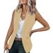 Women's summer style temperament sleeveless suit jacket solid color suit collar loose cardigan women's clothing_ecoleips.com