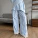 Women's Patchwork Three Piece Set With Lace Trim Long Sleeved Shirt Wide Leg Trousers Lapel Collar_ecoleips.com