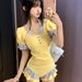 Women's One Piece Swimsuit with Puff Sleeves Slimming Design for Youthful Cute Style Perfect for Hot Springs And Beach_ecoleips.com