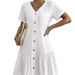 Summer Women's Single Breasted Dress Loose Pocket Ruffled Hem Casual Short Sleeve_ecoleips.com