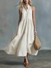 Women Summer French Style Linen Sleeveless Halter Dress Loose Fit A Line Casual Dress For Women Fashion Daily Wear_ecoleips.com