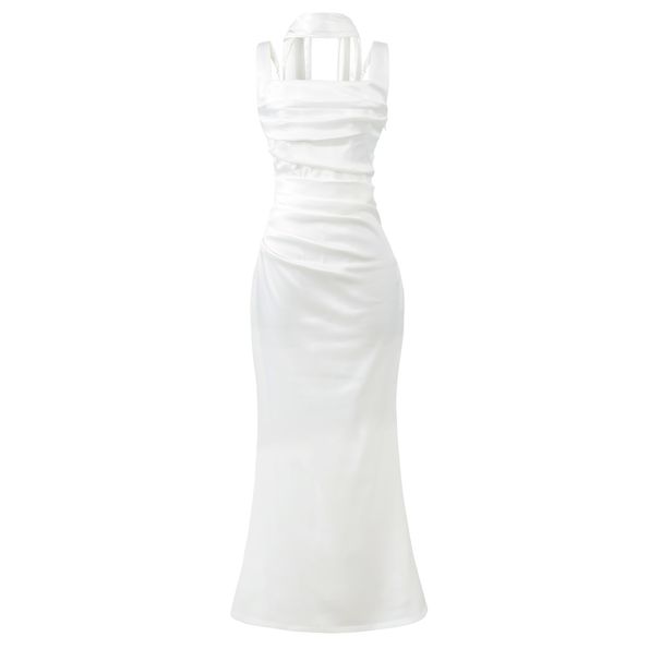 French Socialite Style Evening Dress Elegant Classy Ribbon Embellishments Fishbone Tie Slim Fit Slip Women's Dress_ecoleips.com