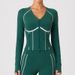 Caijue Women's Deep V Neck Yoga Jacket Long Sleeve Slim Fit Sports Top Double Zipper Short Running Fitness Fitness Jacket_ecoleips.com
