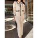Women's Style Chic Retro Color Block Knit Dress Elegant Pleated Loose Long Skirt_ecoleips.com