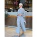 Verve 2025 Muslim Autumn Comfortable Casual Waist-Cinching Batwing Long Sleeve Solid Color Set_ecoleips.com