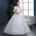 Summer/Autumn Plus Size Wedding Dress Simple Off Shoulder Mid Sleeve Lace Floor Length Slimming Dress For Women_ecoleips.com