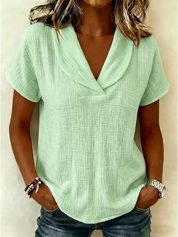 Women's Summer Knitted Top Short Sleeve Peter Pan Collar Casual Style European American New 2026 Independent Website_ecoleips.com