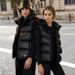 Black Gold Down Vest For Women - Hooded Sleeveless Puffer Jacket With Duck Feather Filling, Warm Winter Layering Piece For Casual & Office Wear_ecoleips.com