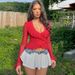 European And American Style Women's Clothing 2025 Winter New Product Sexy Low-cut V-neck Ruffled Slim-fit Bell-sleeve_ecoleips.com