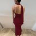 Elegant V-Neck Backless Dress – Slim Fit Winter Dress With Scarf For Women (Black/Burgundy/Dark Blue)_ecoleips.com