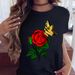 Eurean And American Cross-border Foreign Trade Women's Clothing Butterfly Tree Print Round Neck Short-sleeve T-shirt_ecoleips.com