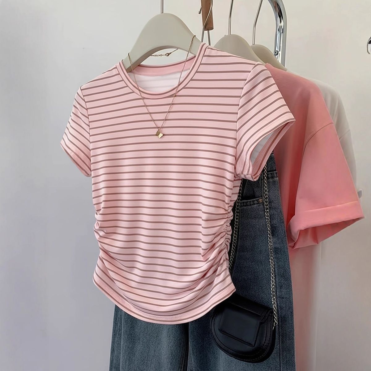 Women's European American Style Striped Short Sleeve Summer Top Slim Fit T-Shirt Outerwear Casual Fashion_ecoleips.com