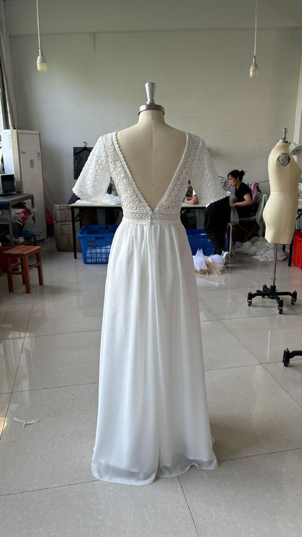 Women's Clothing White Super Fairy Beach Vacation Daily Dress Chiffon Lace Backless Light Wedding Dress_ecoleips.com